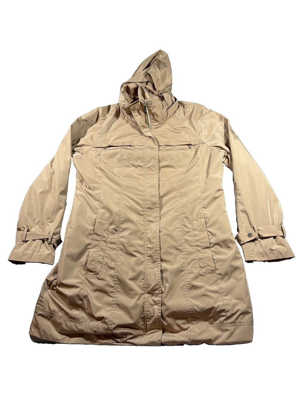 Calvin Klein Khaki Tan Hooded Raincoat Trench Coat Womens Large CW446274 0195